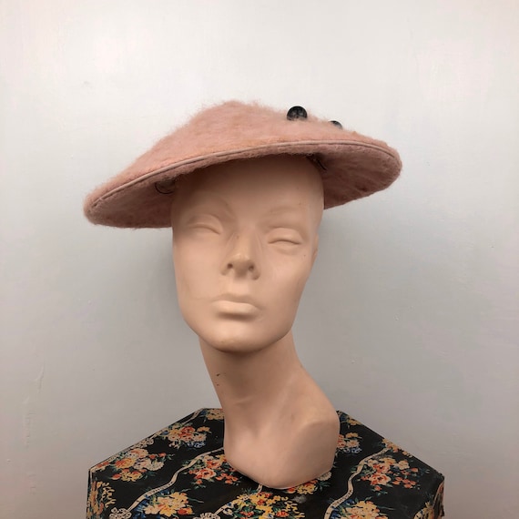 Original 1950s Fluffy Pink Conical Hat - Gippy Hat