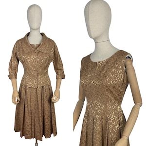 Original 1950's Gold Dress and Jacket Set with Silk Embroidery - Bust 38"