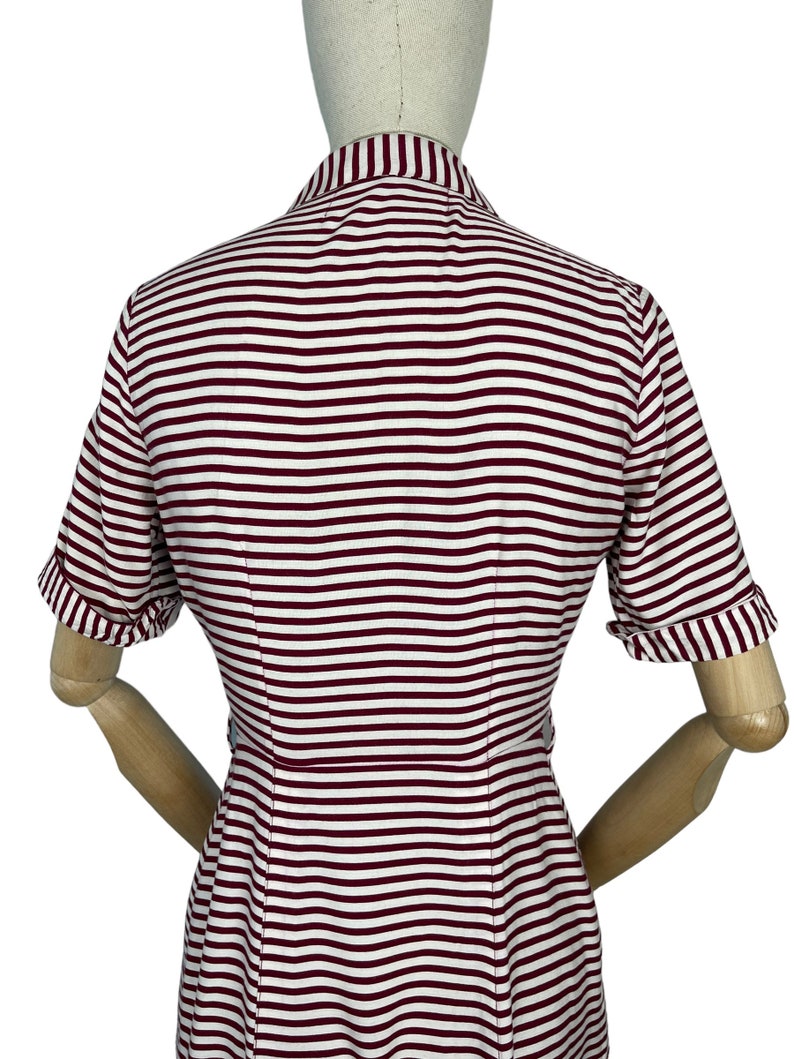 Original 1940s CC41 Burgundy and White Floppy Cotton Day Dress with Pockets Bust 36 image 6