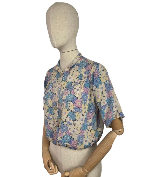 Original 1930's Pure Silk Blouse in Muted Floral … - image 2