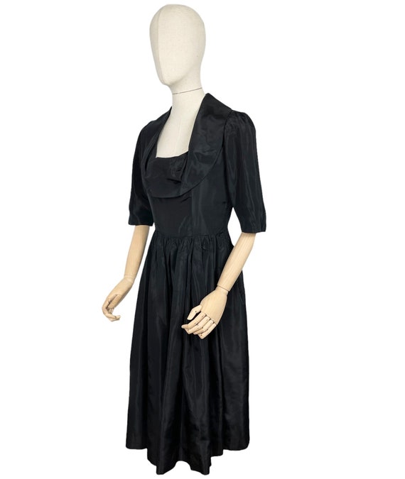 Original 1950's Inky Black Taffeta Cocktail Dress… - image 8