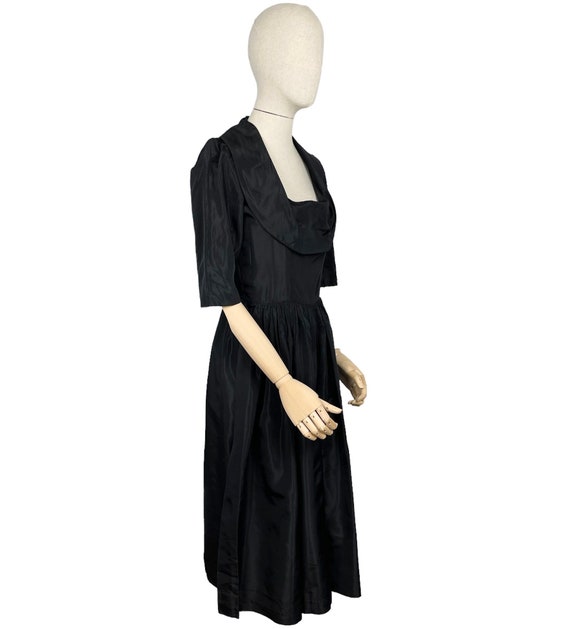 Original 1950's Inky Black Taffeta Cocktail Dress… - image 7