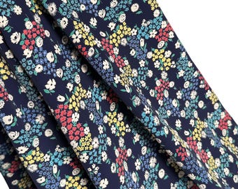 Original 1940's Blue Crepe Dressmaking Fabric with Floral Print in Red, Green, White and Yellow - 35" x 90"