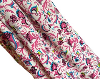 Original 1940’s Pure Silk Dressmaking Fabric in White, Grey, Bright Pink, Blue and Lime Green - 40” x 120”