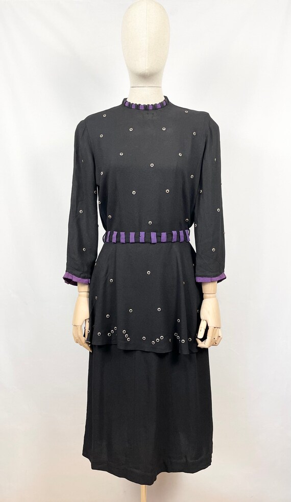 Original Late 1930s or Early 1940s Black Crepe Tu… - image 3