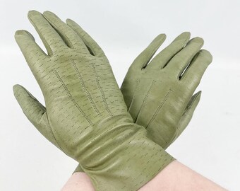 Original 1940's Sage Green Kid Leather Gloves