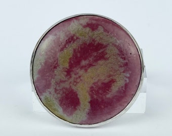 Art Nouveau Ruskin Pottery Brooch in Pink, Grey and Mustard - Set in Hallmarked Silver Mount