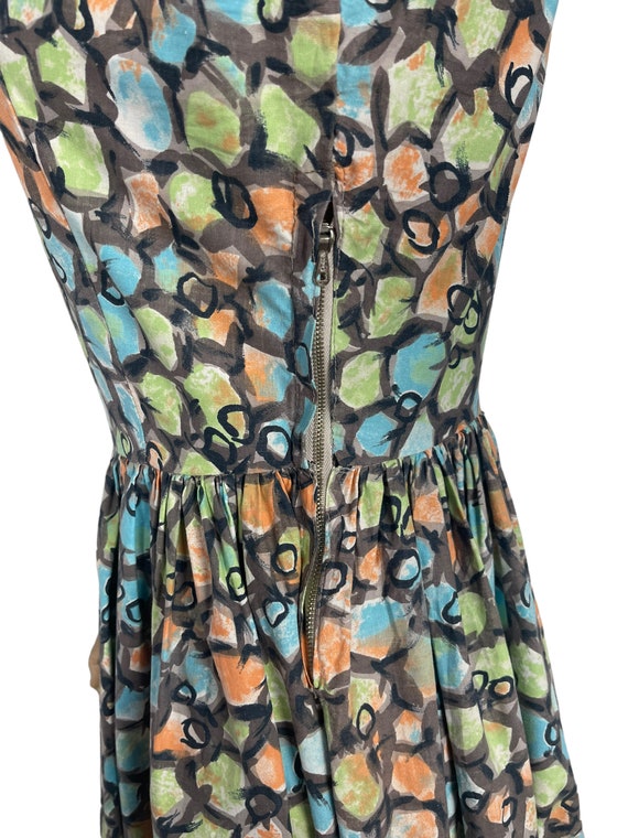 1950s Gray Print Cotton Day Dress
