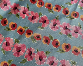 Original 1930’s 1940’s Blue, Orange, Red, Pink and Green Silk Crepe Dressmaking Fabric - Selling By The Metre