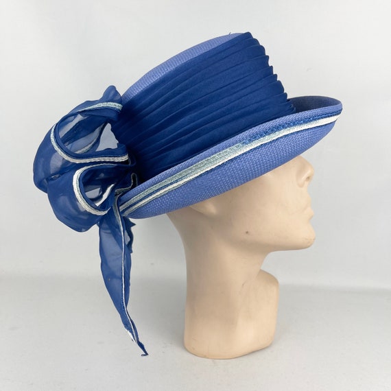 Original 1960's Cornflower Blue Straw Hat with Ov… - image 6