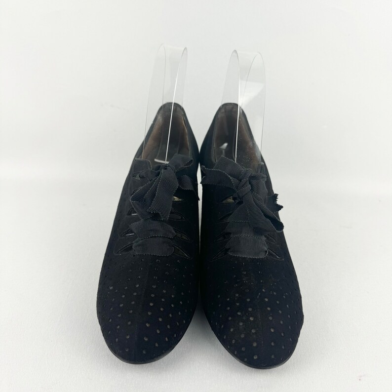 Original 1940's CC41 Deadstock Styl-EEZ Black Suede Lace Up Shoes Narrow UK 4 image 8