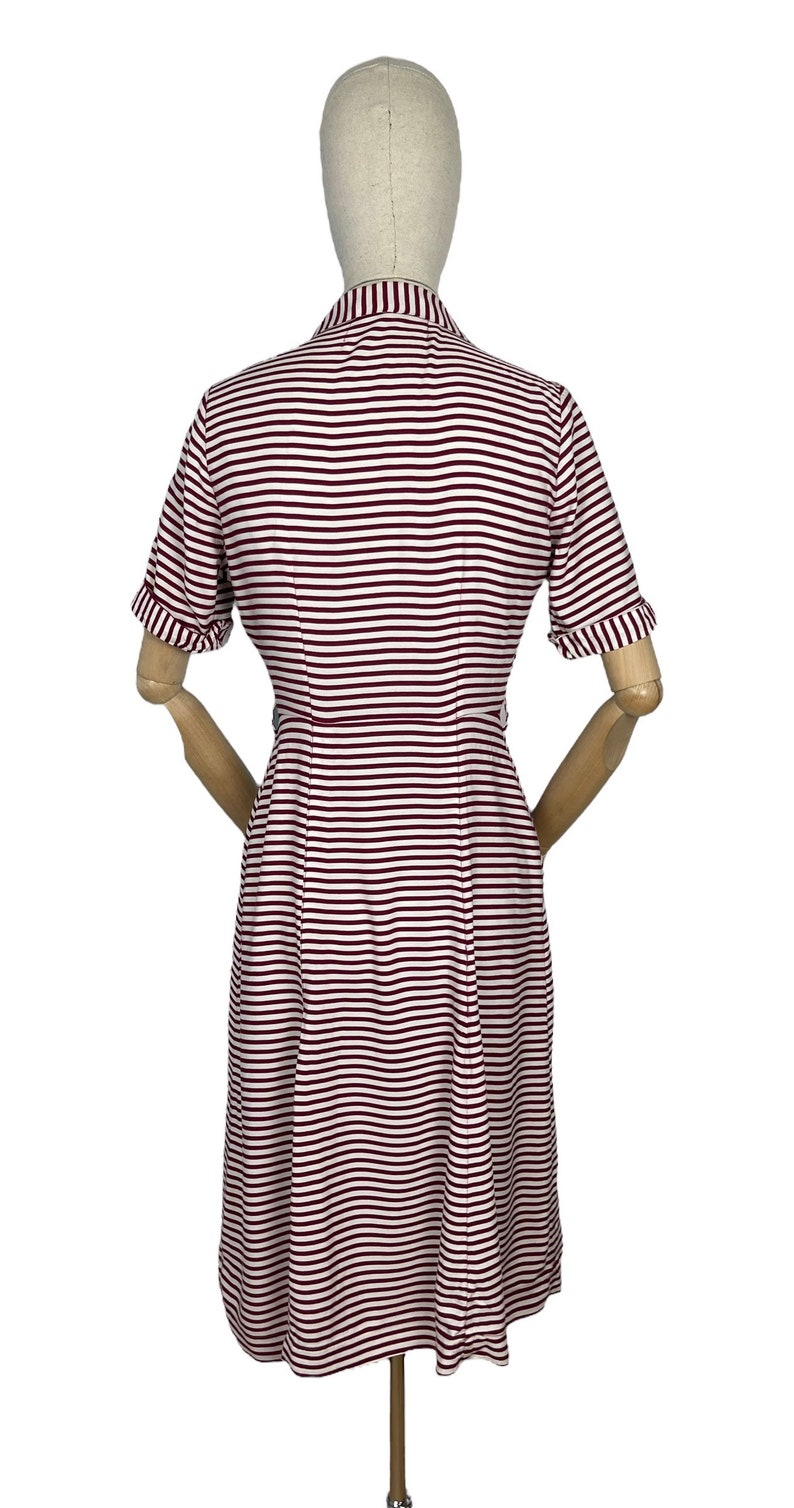 Original 1940s CC41 Burgundy and White Floppy Cotton Day Dress with Pockets Bust 36 image 4