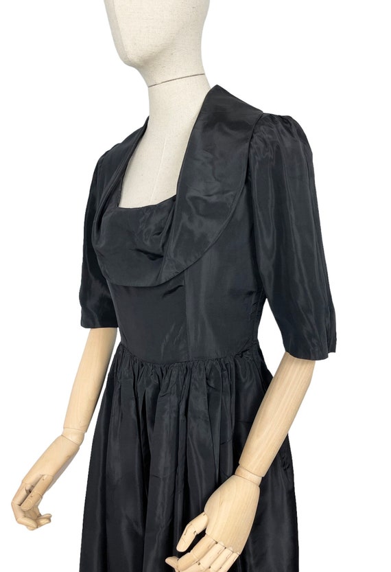 Original 1950's Inky Black Taffeta Cocktail Dress… - image 3