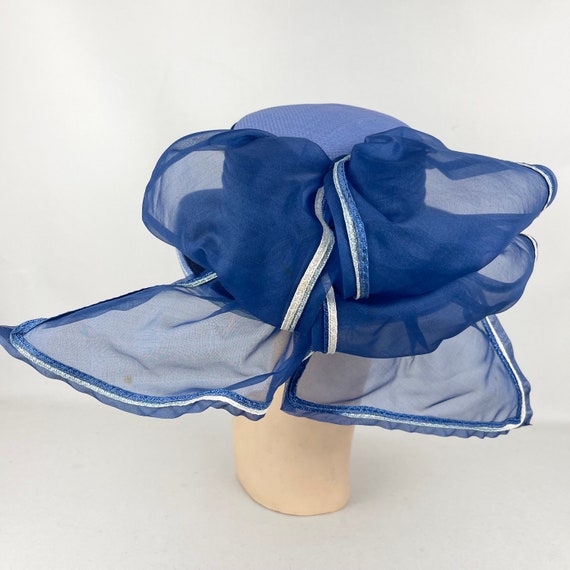 Original 1960's Cornflower Blue Straw Hat with Ov… - image 8