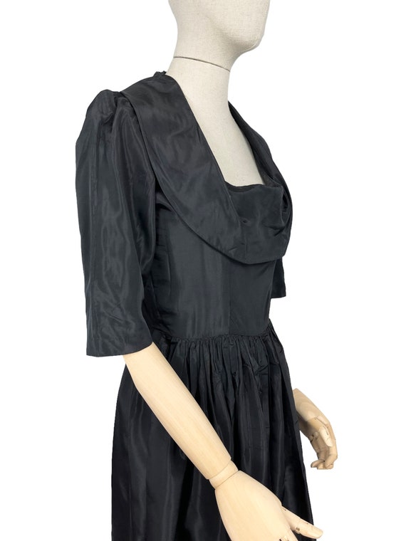 Original 1950's Inky Black Taffeta Cocktail Dress… - image 10