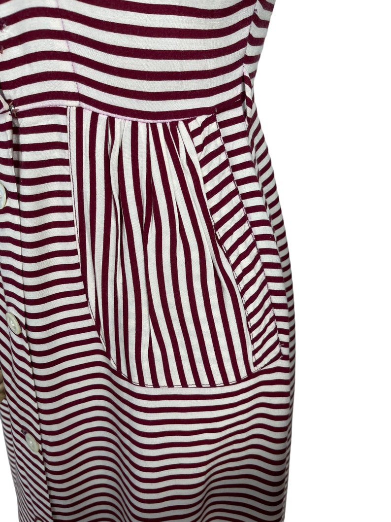Original 1940s CC41 Burgundy and White Floppy Cotton Day Dress with Pockets Bust 36 image 7