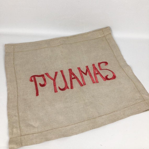 1930s 1940s Linen Pyjama Case with Bold Silk Embro