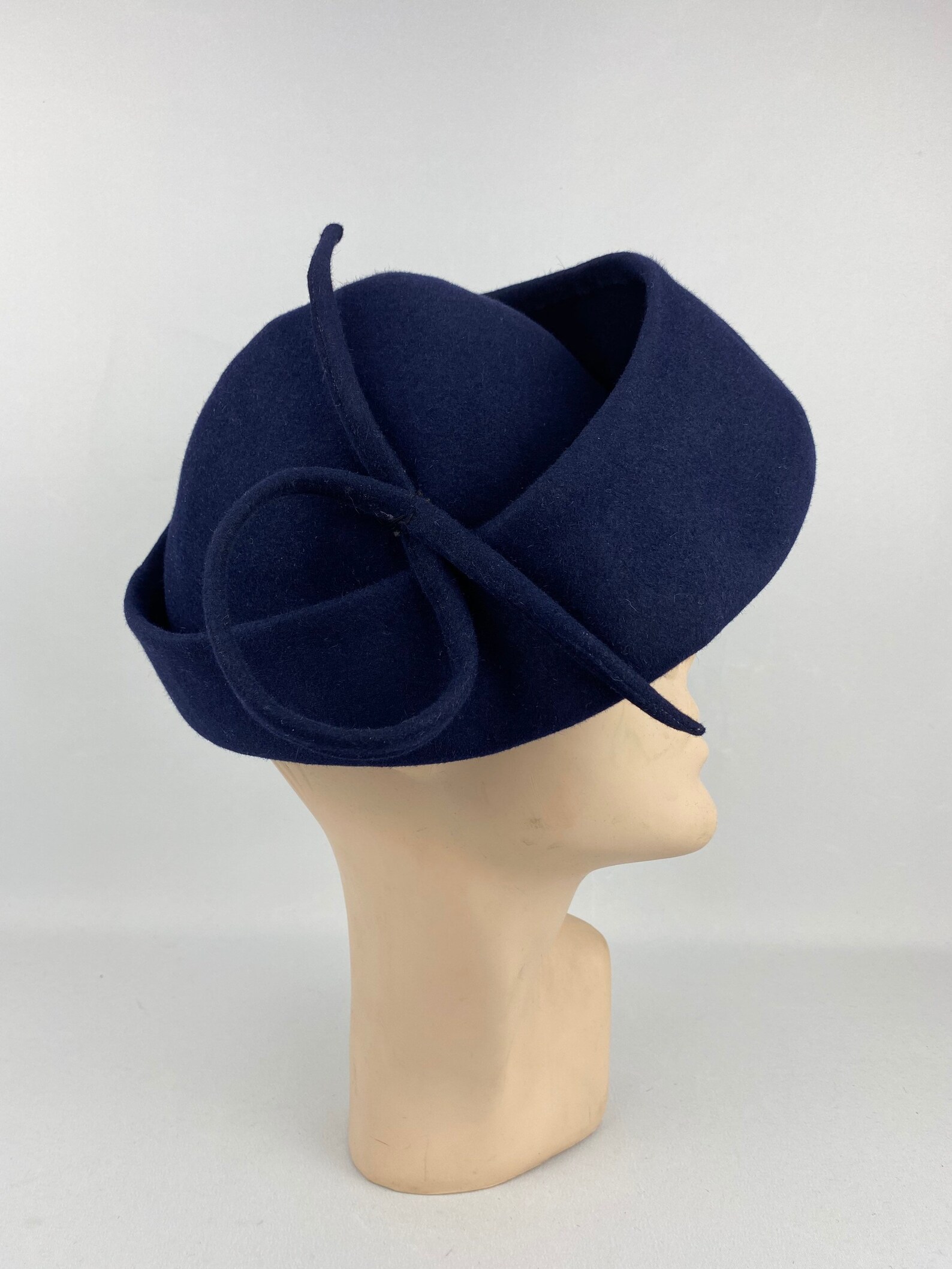 Original 1940s Navy Blue Felt Hat with Felt Trim Etsy