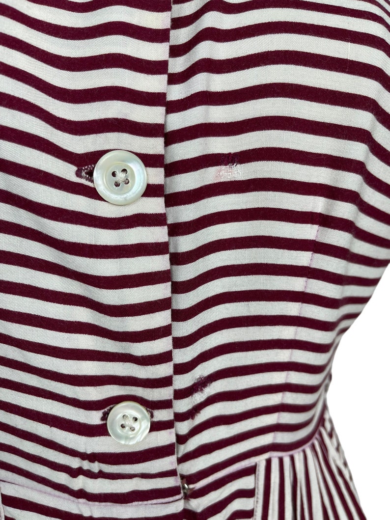 Original 1940s CC41 Burgundy and White Floppy Cotton Day Dress with Pockets Bust 36 image 8
