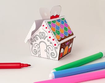 Printable ornament, colouring activity, gingerbread house, direct download