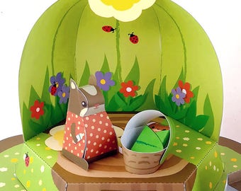 Giocattolo di carta fai-da-te Set da gioco scoiattolo, kit di papercraft fai-da-te, vivaio scoiattolo, giocattolo di carta Pdf, download istantaneo, giocattolo di carta stampabile, gioco di finzione fai-da-te