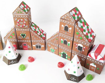 Printable Advent calendar , Gingerbread village, Christmas decor Instant Download