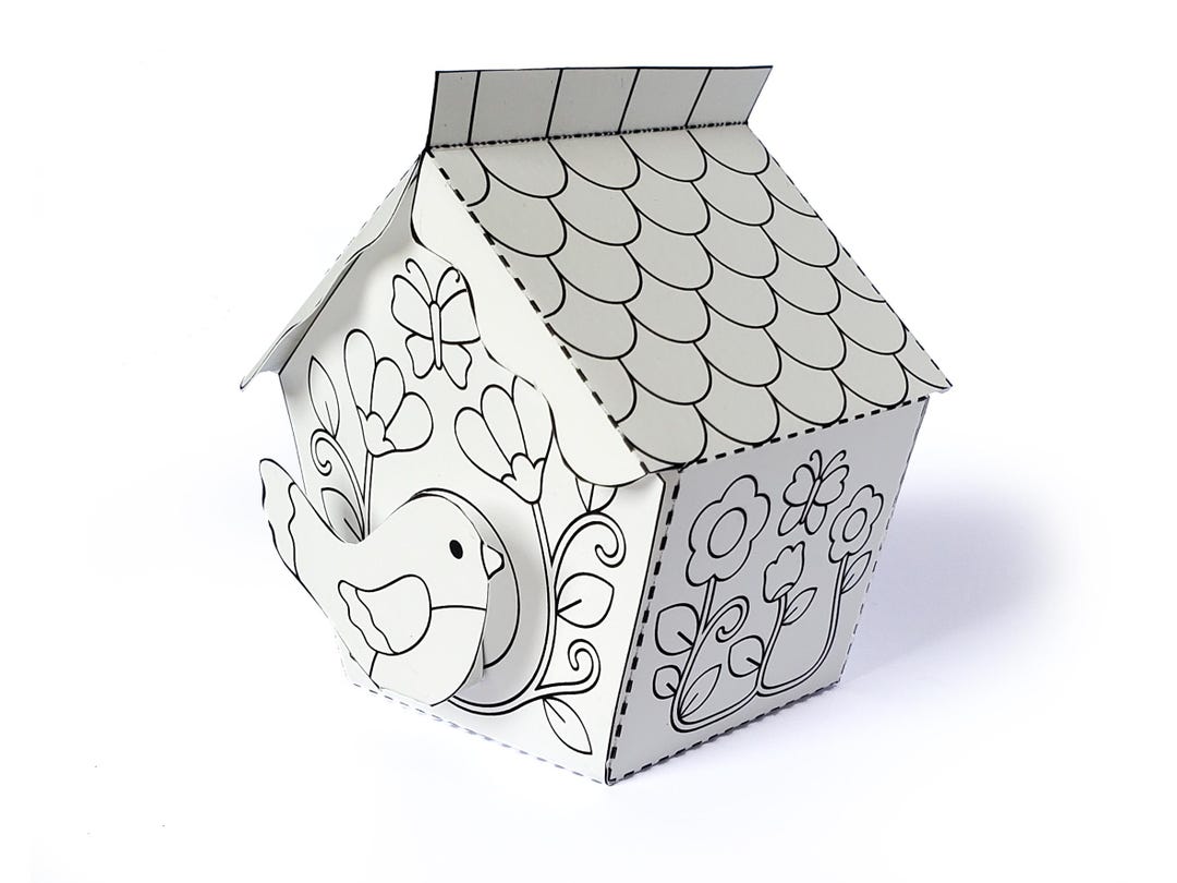 DIY Colouring Birdhouse Papercraft - Etsy