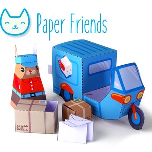 DIY papercraft kit, postman playset, pdf paper toy, Instant Download