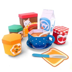 Kit de création de bricolage avec nourriture, Pdf, jouet en papier, petit-déjeuner, jeu de simulation imprimable en PDF, jeu de nourriture, téléchargement immédiat, chocolat chaud, boîte de lait