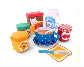 DIY papercraft kit Food playset Pdf Paper toy Breakfast Pretend play printable Pdf play food Instant Download Hot chocolate Milk box