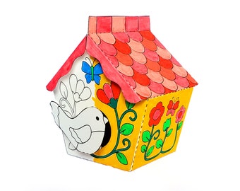 DIY Colouring Birdhouse Papercraft