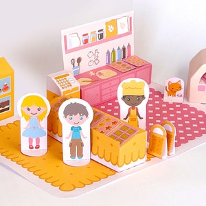 DIY paper toy Cookie shop playset DIY papercraft kit Paper doll house Pdf papertoy Instant download Printable paper toy DIY pretend play image 3