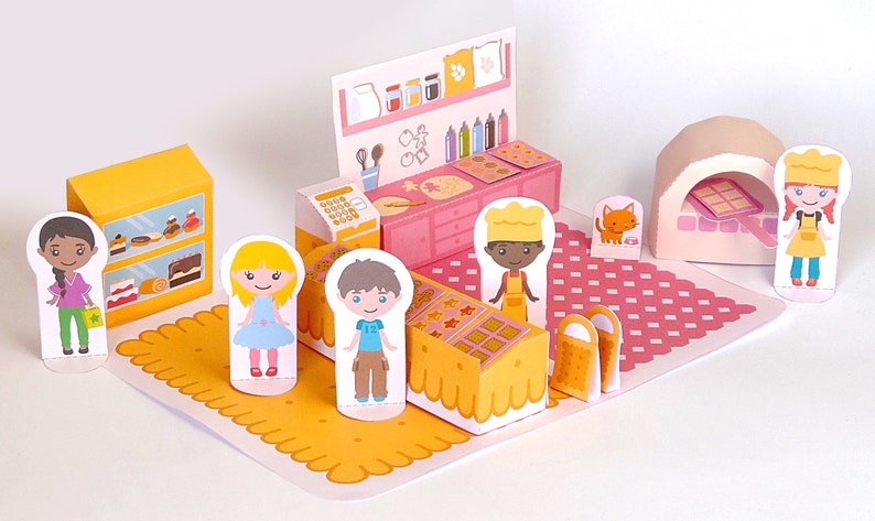 DIY paper toy Cookie shop playset DIY papercraft kit Paper doll house Pdf papertoy Instant download Printable paper toy DIY pretend play image 3