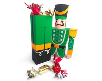 Nutcracker favor box, printable decoration, diy Christmas decor, green soldier