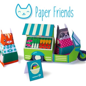 DIY papercraft kit, green market playset, pdf paper toy, Instant Download