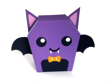 Printable Halloween favor box, Bat paper craft kit, DIY instant download