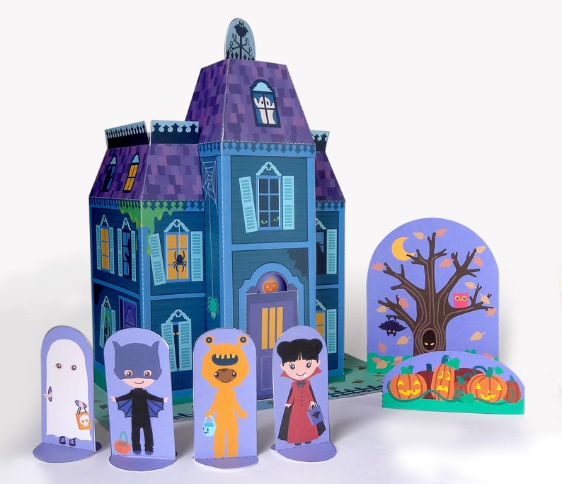 Printable haunted house paper toy, Halloween decor indoor, Halloween DIY pattern, DIY instant download image 1