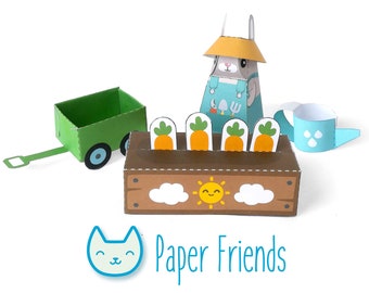 DIY papercraft kit, Bunny and carrot patch, instant download