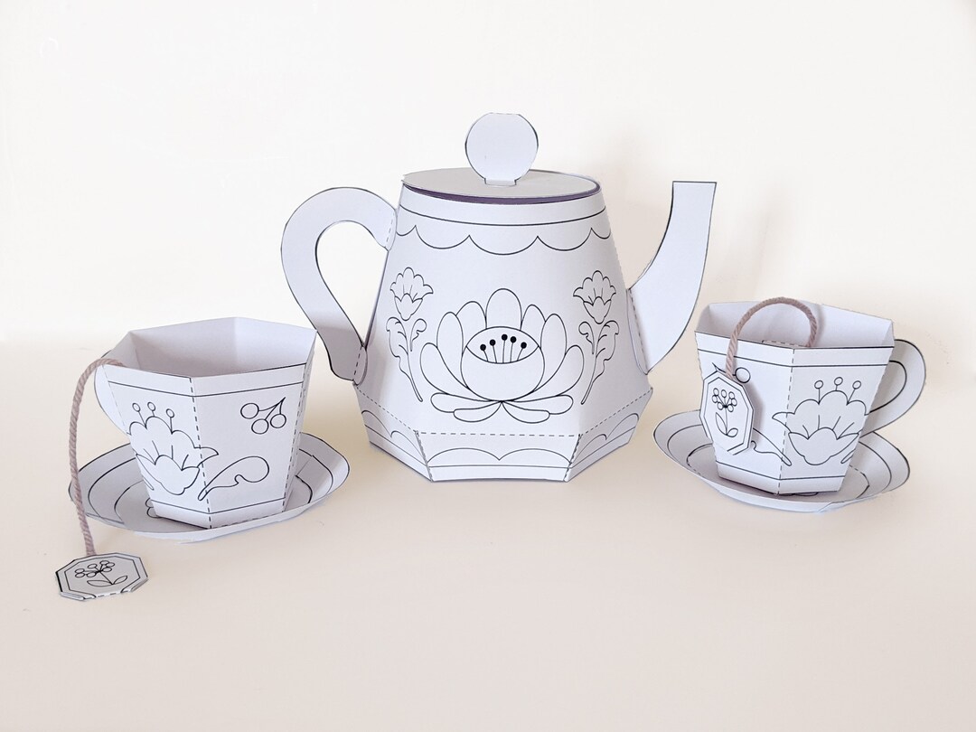 Printable Papercraft Kit, Floral Teaset, DIY Paper Toy, Coloring Craft - Etsy printable-papercraft-kit-floral-teaset-diy-paper-toy-coloring-craft-etsy