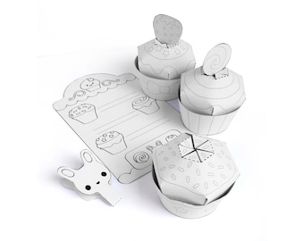 Set da gioco per negozio di cupcake da colorare e costruire, download immediato