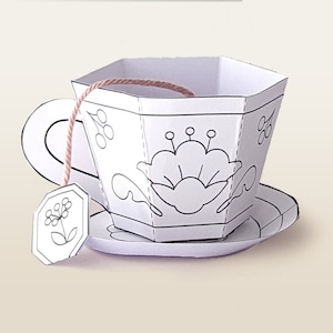 Printable papercraft kit, floral teaset, DIY paper toy, coloring craft image 4