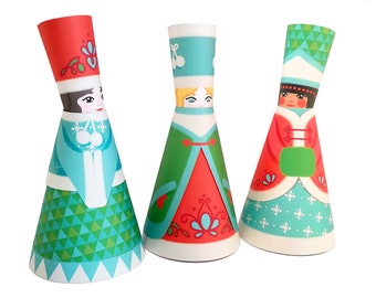 Christmas paper dolls, papercraft kit, printable dolls