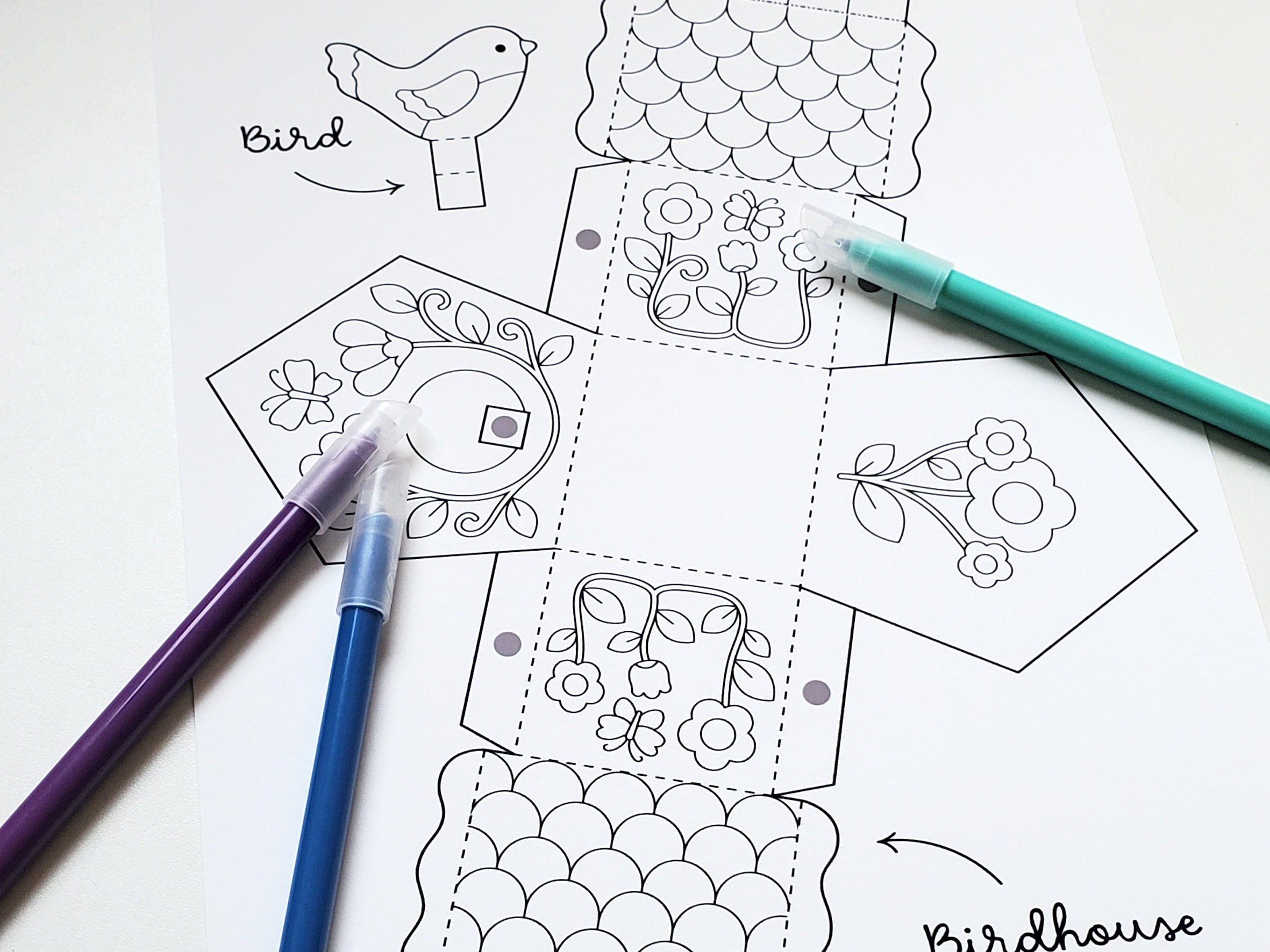 DIY Colouring Birdhouse Papercraft - Etsy UK