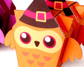 Printable Halloween Favor box, Owl treat box, direct download