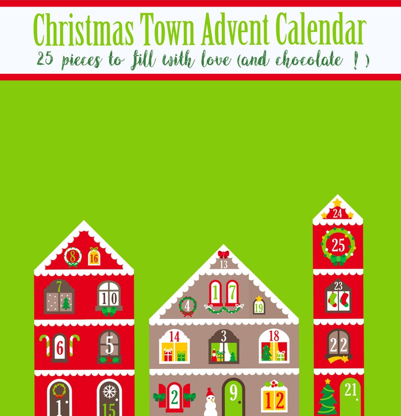 Printable Advent Calendar, Christmas decor, Christmas town instant download image 5