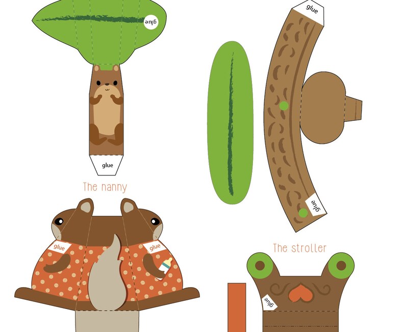 DIY Paper Toy Squirrel Playset, DIY Papercraft Kit, Squirrel Nursery