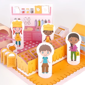 Giocattolo di carta fai-da-te Set da gioco negozio di biscotti Kit papercraft fai-da-te Casa delle bambole di carta Pdf papertoy Download immediato Giocattolo di carta stampabile Gioco di finzione fai-da-te