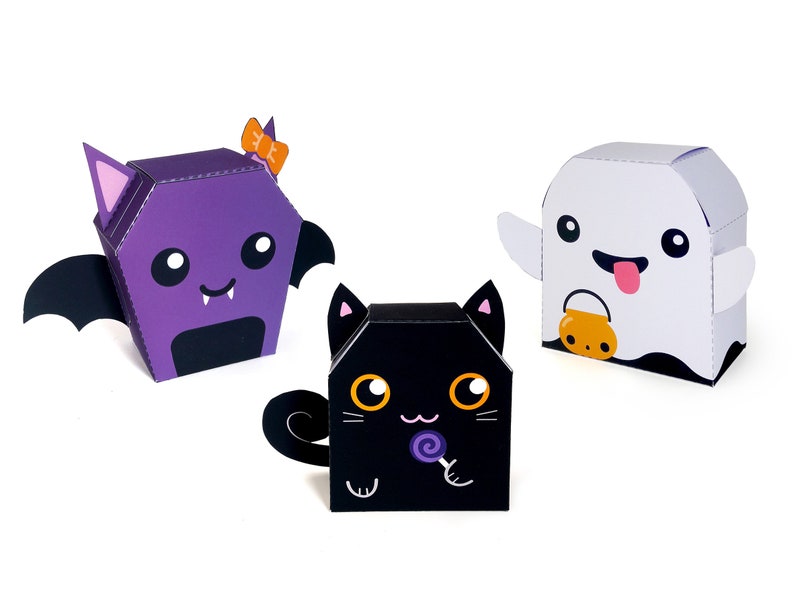 Pack of 3 DIY favor boxes Cat Bat and Ghost for Halloween image 1