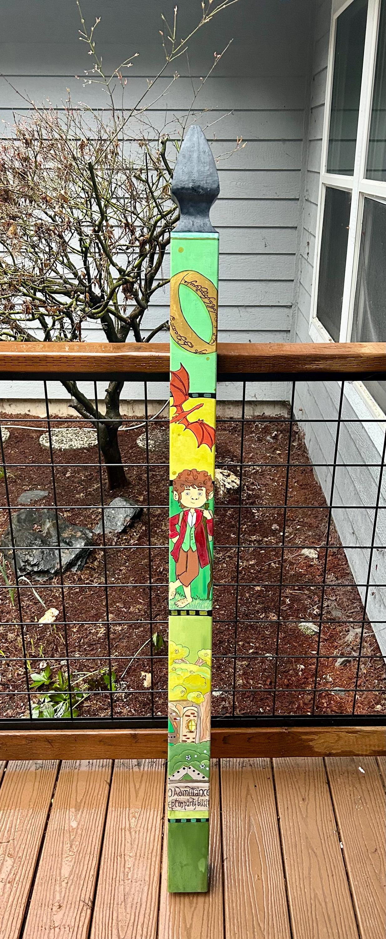Hand painted and lettered Garden Pole, yard art, hobbit garden decor