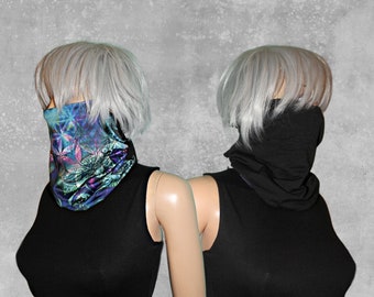Reversible Eternal Ninja Face Mask - spandex & bamboo fabric, stretchy, adjustable, handmade, dust mask, festival clothing